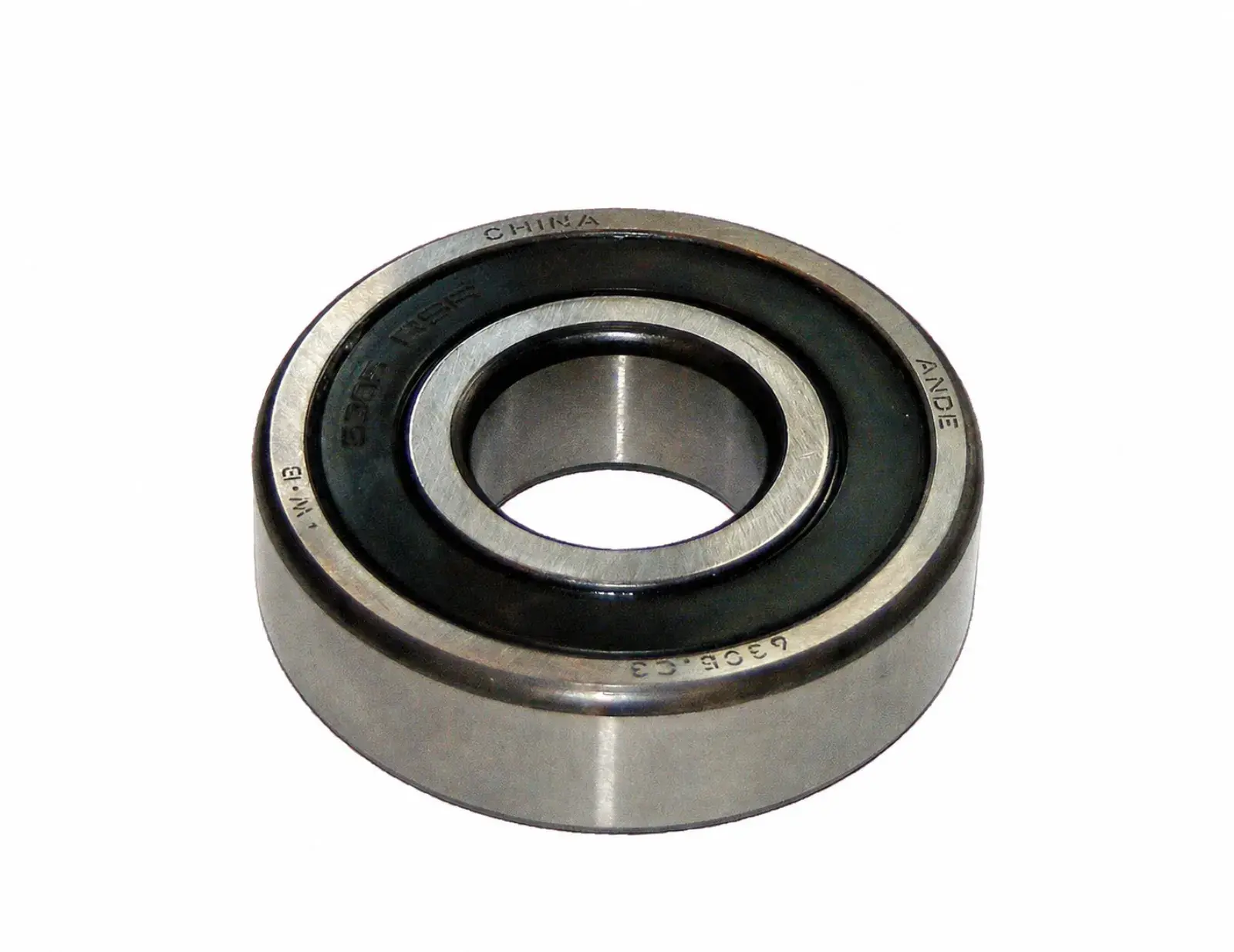 ANDE 6305-2RS deep groove ball bearing with black rubber contact seals, the outer ring marked 6305 C3, on a white background