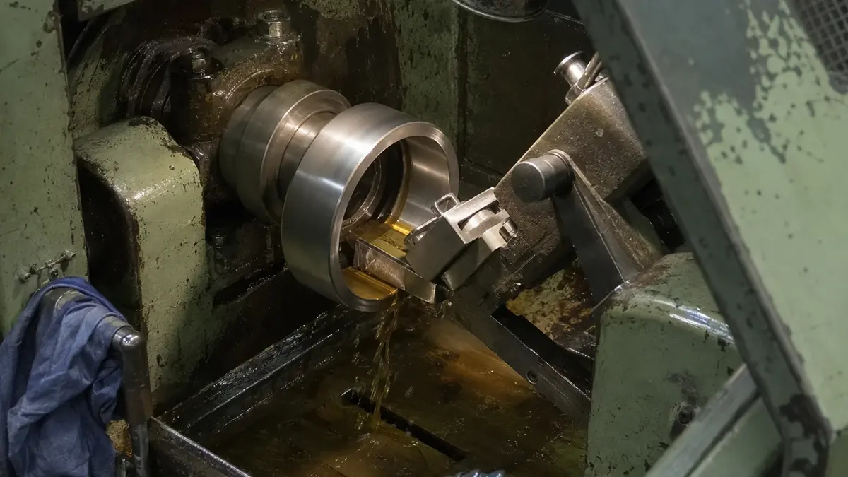 Precision raceway superfinishing operation on a bearing ring, the process that controls the surface waviness and finish which determine how much race noise a finished bearing produces